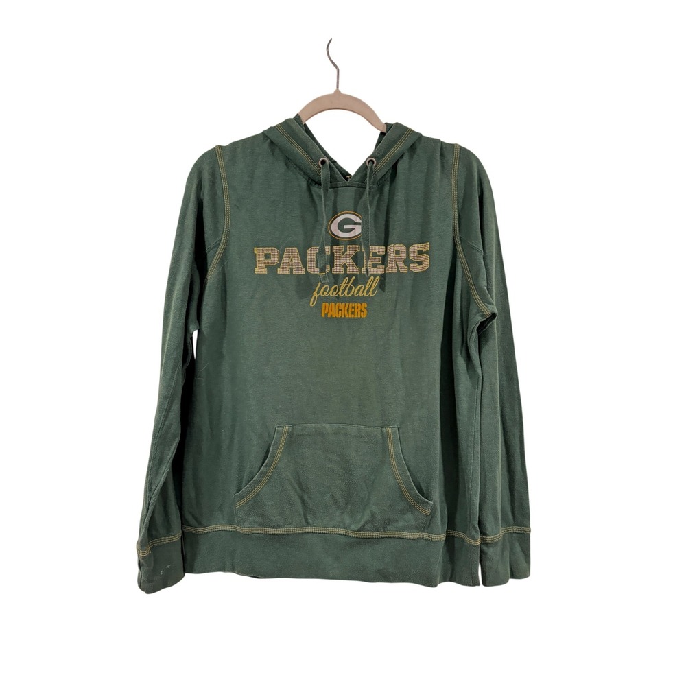 NFL Team Apparel Green Bay Packers Hoodie Womens Lg Green Gold Contrast Stitch